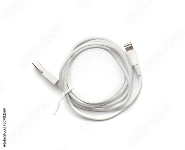 Obraz USB cable for smartphone isolated on white background.