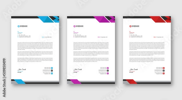 Fototapeta Professional letterhead template design for business project. Corporate letterhead document with company logo & icon. Official letterhead layout with abstract geometric background