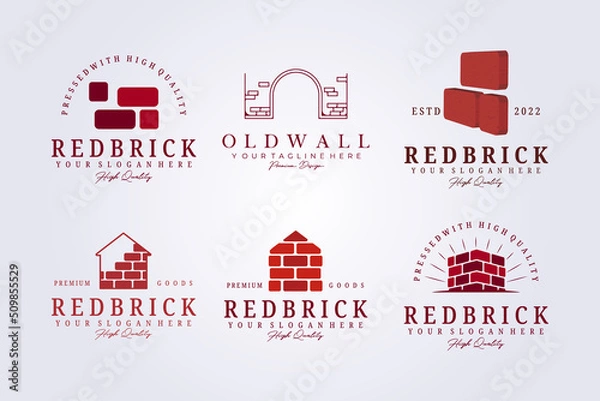 Fototapeta set of brick wall bricklayer logo icon label symbol vector illustration graphic template design, bundle and package of red brick bricklayer logo