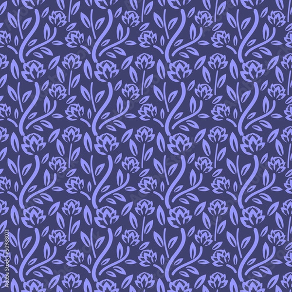 Obraz Seamless floral decorative blue pattern