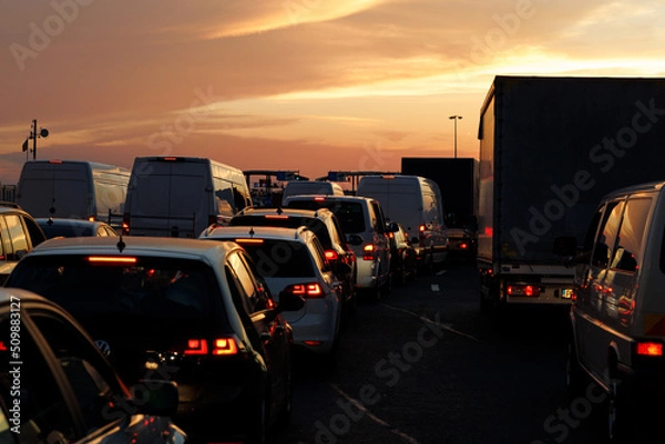 Fototapeta traffic jam at the border crossing point between the countries