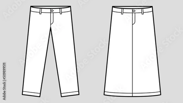 Obraz ファッションのサイズ表記や説明、デザイン用のテンプレート イラスト素材 / ボトムスのスカートとパンツ