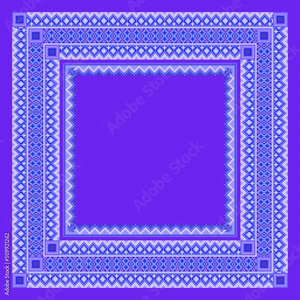 Fototapeta Vector geometric, pixel pattern for the design of a shawl, hijab, scarf, frame, scheme for embroidery.