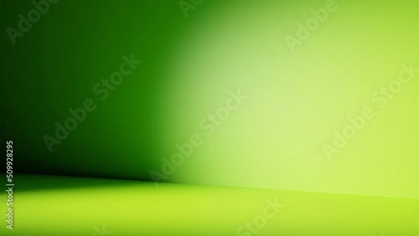 Fototapeta Habitación con luz lateral derecha color verde lima. Piso y pared