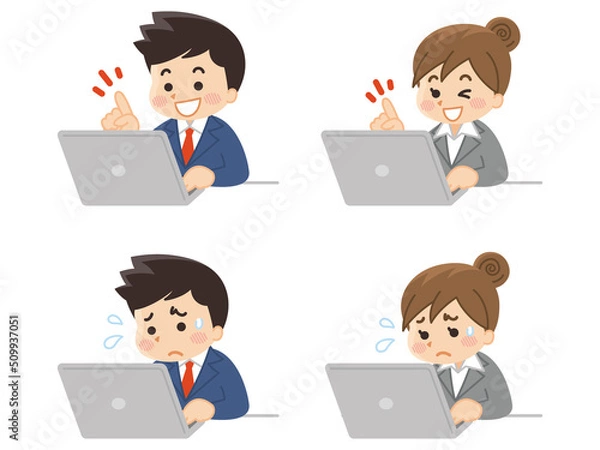 Fototapeta ノートパソコンを使うビジネスマンとビジネスウーマン　ビジネスシーン