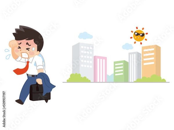 Fototapeta オフィス街を歩く営業マン　熱中症