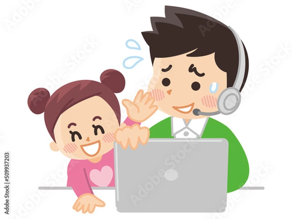 Fototapeta リモートワーク中に邪魔をする女の子