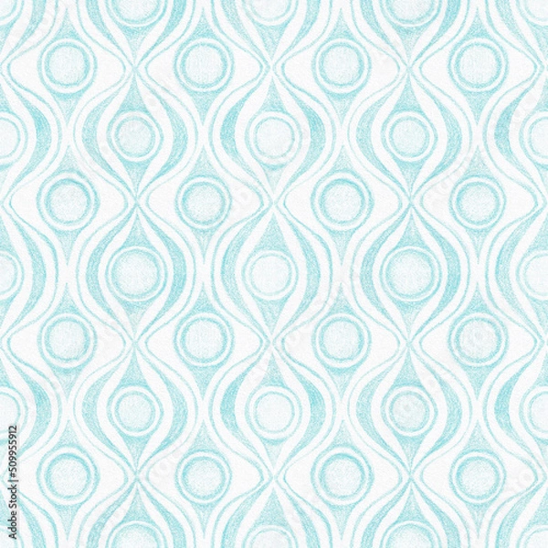 Fototapeta Abstract ornamental geometric seamless pattern with turquoise contours on textured white background. Template for design, textile, wallpaper, wrapping, ceramics.