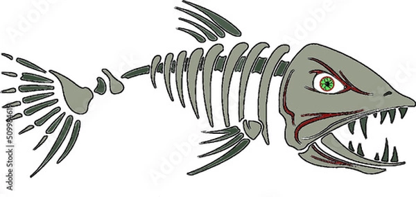 Obraz vector de esqueleto de pez afresivo