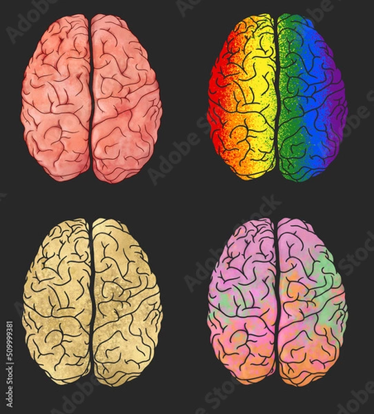 Obraz Colorful graphic brains golden rainbow