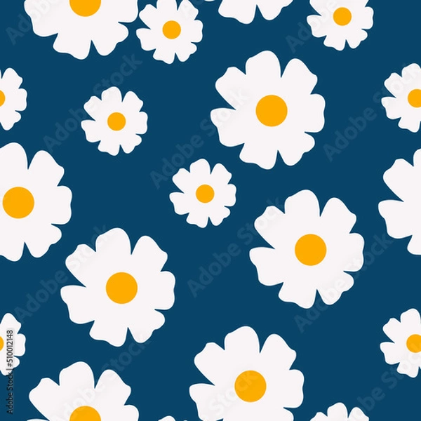 Fototapeta Chamomile flowers seamless vector pattern, hand drawn illustration. Endless texture for textile,scrapbooking, wrapping paper