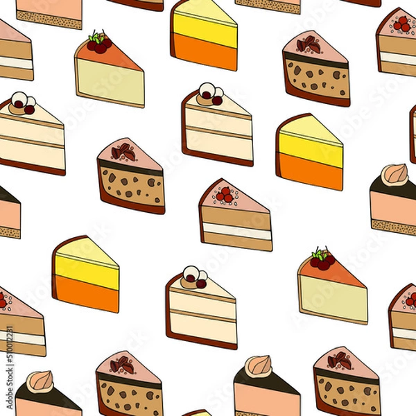 Fototapeta Cheesecake seamless vector pattern, hand drawn illustration. Endless texture for textile,scrapbooking, wrapping paper