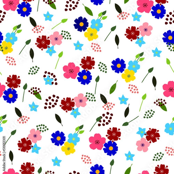 Fototapeta Summer flowers seamless vector pattern, hand drawn illustration, for textile,scrapbooking, wrapping paper