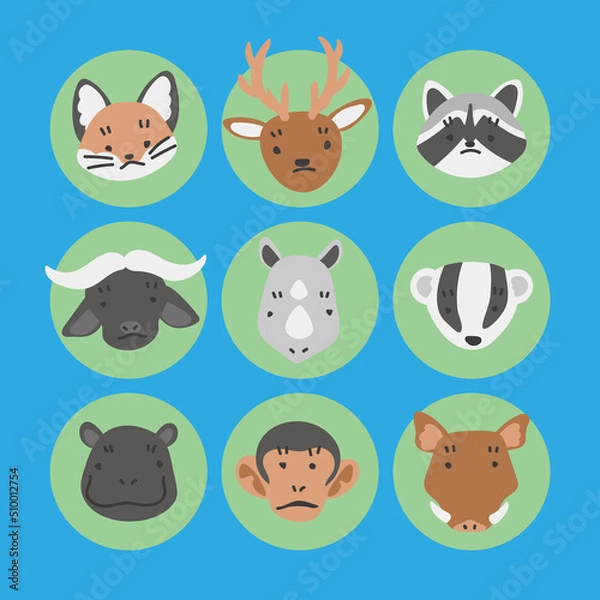 Obraz 動物の顔のイラストのセット