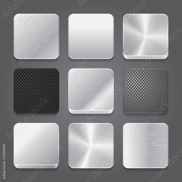 Obraz App icons background set. Metal button icons.