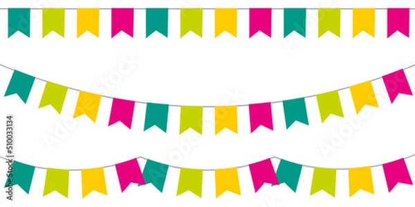 Fototapeta Colorful party garlands with pennants. Vector buntings set III.