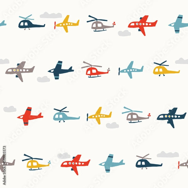 Obraz Cute seamless pattern with color planes and helicopters