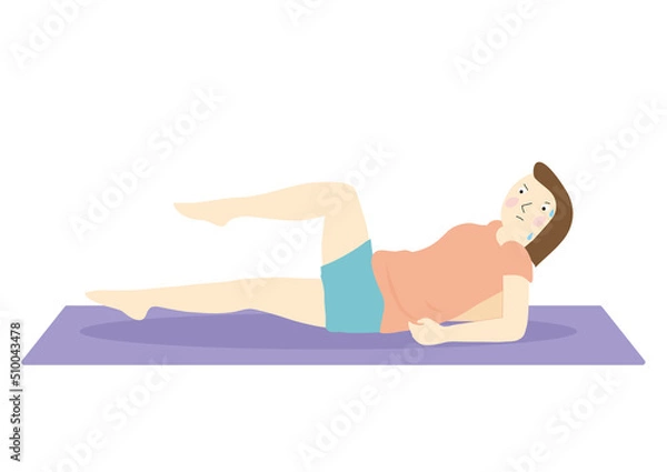 Fototapeta 床で下腹を引き締める運動をするダイエット中の女性