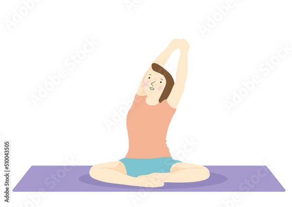 Fototapeta 床に座って上半身のストレッチをするダイエット中の女性