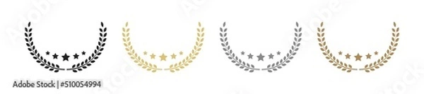 Fototapeta Laurel wreath victory icon in flat style. Gold Sivler and Bronze medal award.
