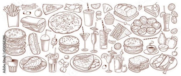 Obraz Vector set with food and drink hand drawn