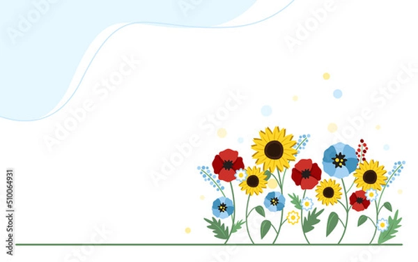 Obraz Banner with flowers as a symbol of freedom in Ukraine on white background.