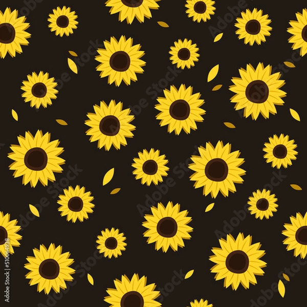 Obraz Seamless vector pattern with sunflowers. Suitable for wallpaper, print, t-shirt, hoody, wrapping, packaging.