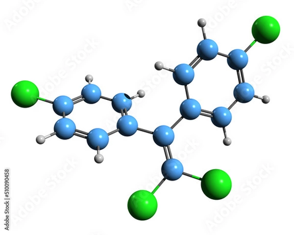Fototapeta 3D image of Dichlorodiphenyldichloroethylene skeletal formula - molecular chemical structure of DDE isolated on white background
