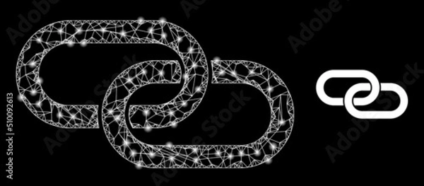 Fototapeta Net chain element carcass icon with light spots. Illuminated vector constellation is created from chain element icon. Vector carcass mesh chain element icon.