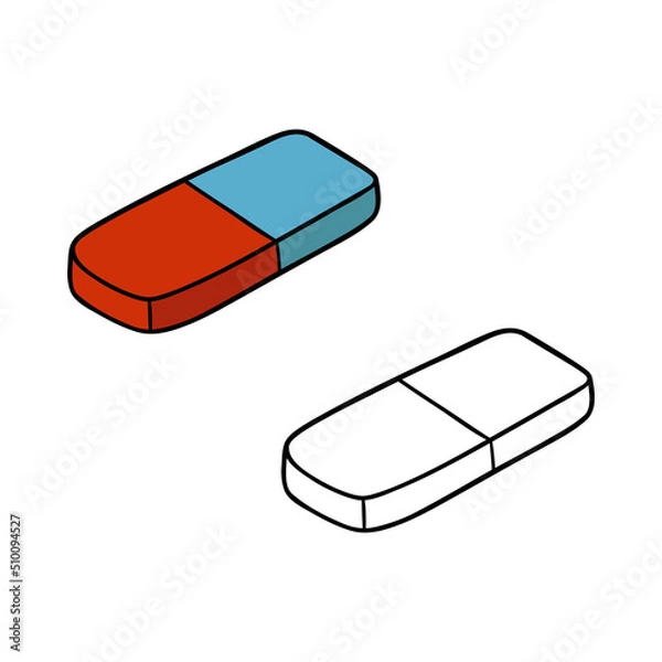 Fototapeta Vector illustration coloring page of doodle rubber with example  for children and scrap book