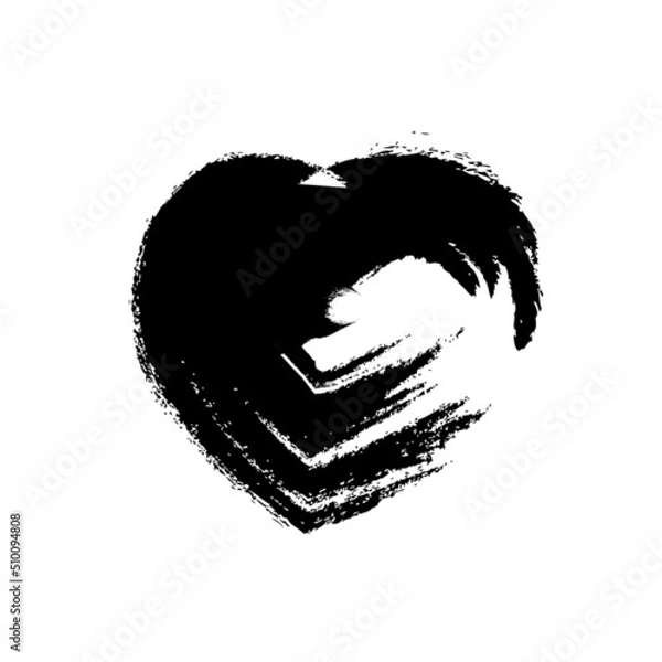 Fototapeta Vector black and dirty heart icon on a white background.