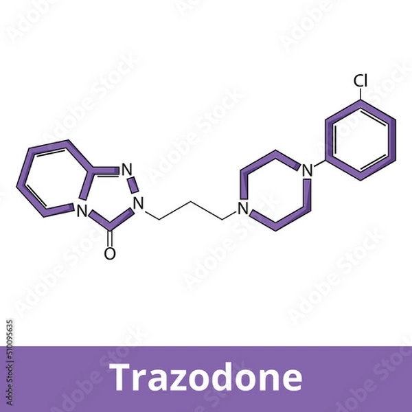 Fototapeta Chemical structure of trazodone. Trazodoneis an antidepressant medication. It is used to treat a major depressive disorder, anxiety disorders, and difficulties with sleep.