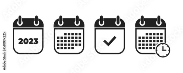 Fototapeta Calendar icon isolated on white background. Calendar with time clock. 2023 year . Vector illustration. 10 eps