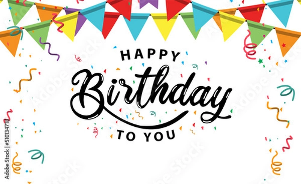 Fototapeta Happy birthday vector transparent background. colorful happy birthday border frame with confetti