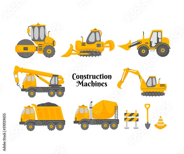 Fototapeta Construction machines set flat