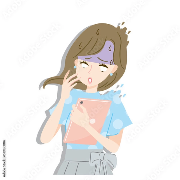 Fototapeta 仕事中にショックを受けるタブレットを持った若い女性