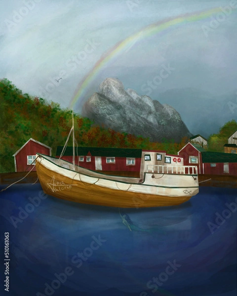 Obraz Pequeño barco con una sirena