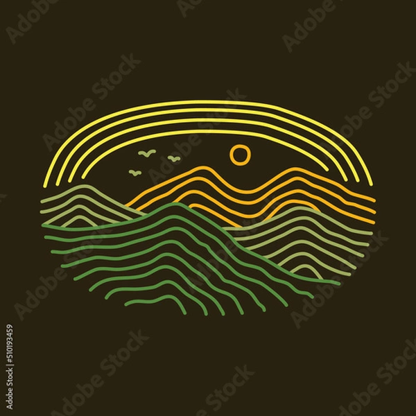 Fototapeta Mountains with mono line abstract graphic illustration vector art t-shirt design