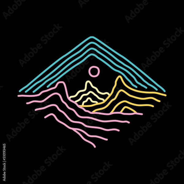 Obraz Mountains with mono line abstract graphic illustration vector art t-shirt design