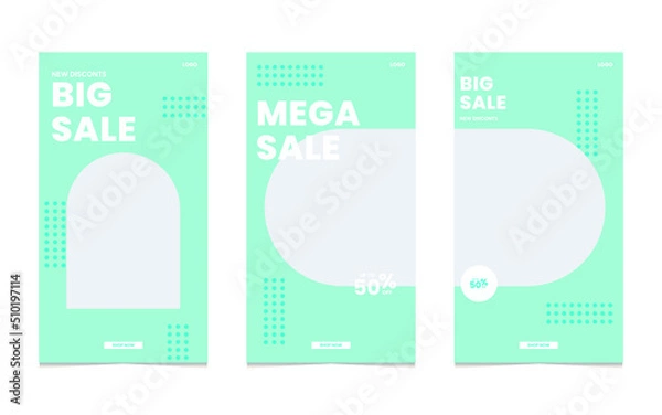 Fototapeta Social media template and creative posts Vector set. Background template with copy space for text and design images with abstract colored shapes, line art,Poster,Banner,fashion