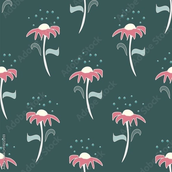 Fototapeta pink flowers on green vector seamless pattern