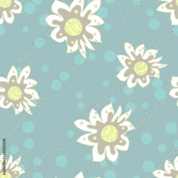 Fototapeta white flowers on pale blue vector seamless pattern
