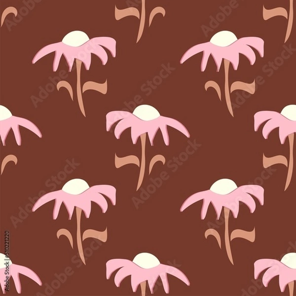 Fototapeta pink flowers on brown vector seamless pattern