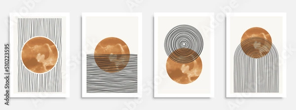 Fototapeta Vector wall art poster set with hand drawn abstract shapes, boho elements for home decor, print etc.