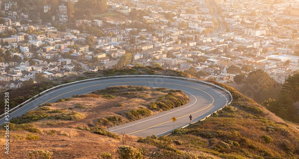 Obraz Aerial view over curved road of Twin Peaks, San Francisco.