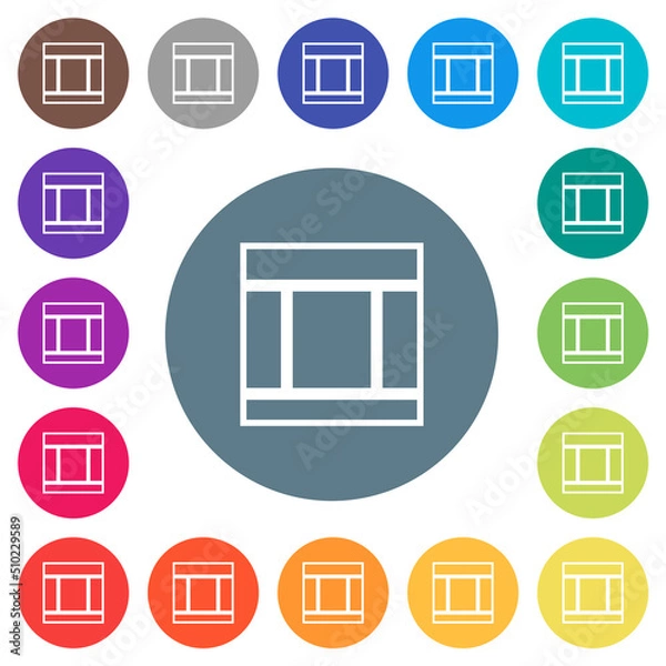 Obraz Three columned web layout outline flat white icons on round color backgrounds