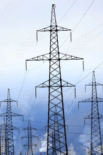 Fototapeta power lines energy industry abstract background technology cable