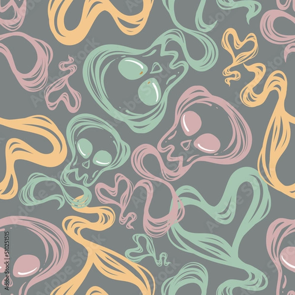 Fototapeta Vector illustration. Fountain pen hand, write in ink. grey background, seamless pattern, postcard, handmade