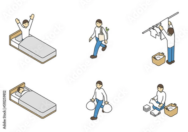 Obraz アイソメの家事や生活のイメージイラスト素材