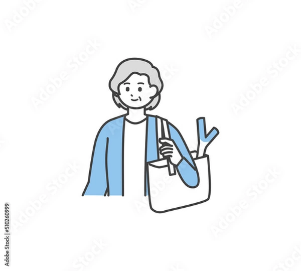 Fototapeta 買い物をする高齢女性のイラスト素材